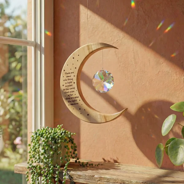 Alternative view of Personalised Memorial Ornament – Wood & Crystal Suncatcher, Irish Remembrance Gift