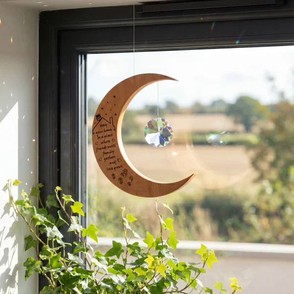 Alternative view of New Home Ornament – Engraved Wood & Crystal Suncatcher | Housewarming Gift