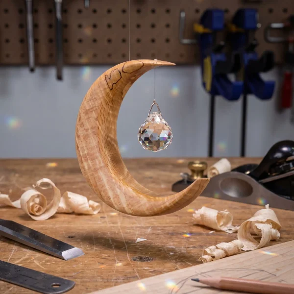 Crystal suncatcher hanging in a window